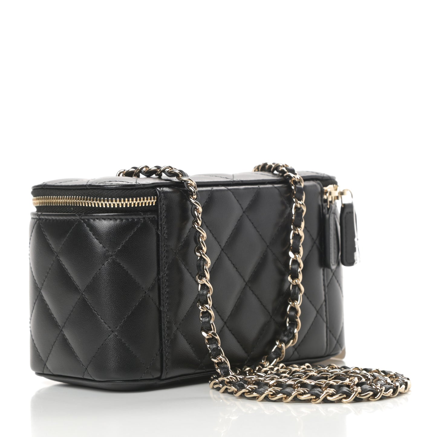 Lambskin Quilted Small Vanity Case With Chain Black