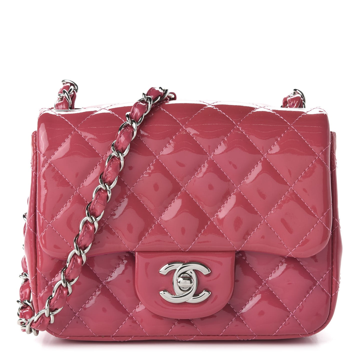Patent Quilted Mini Square Flap Pink