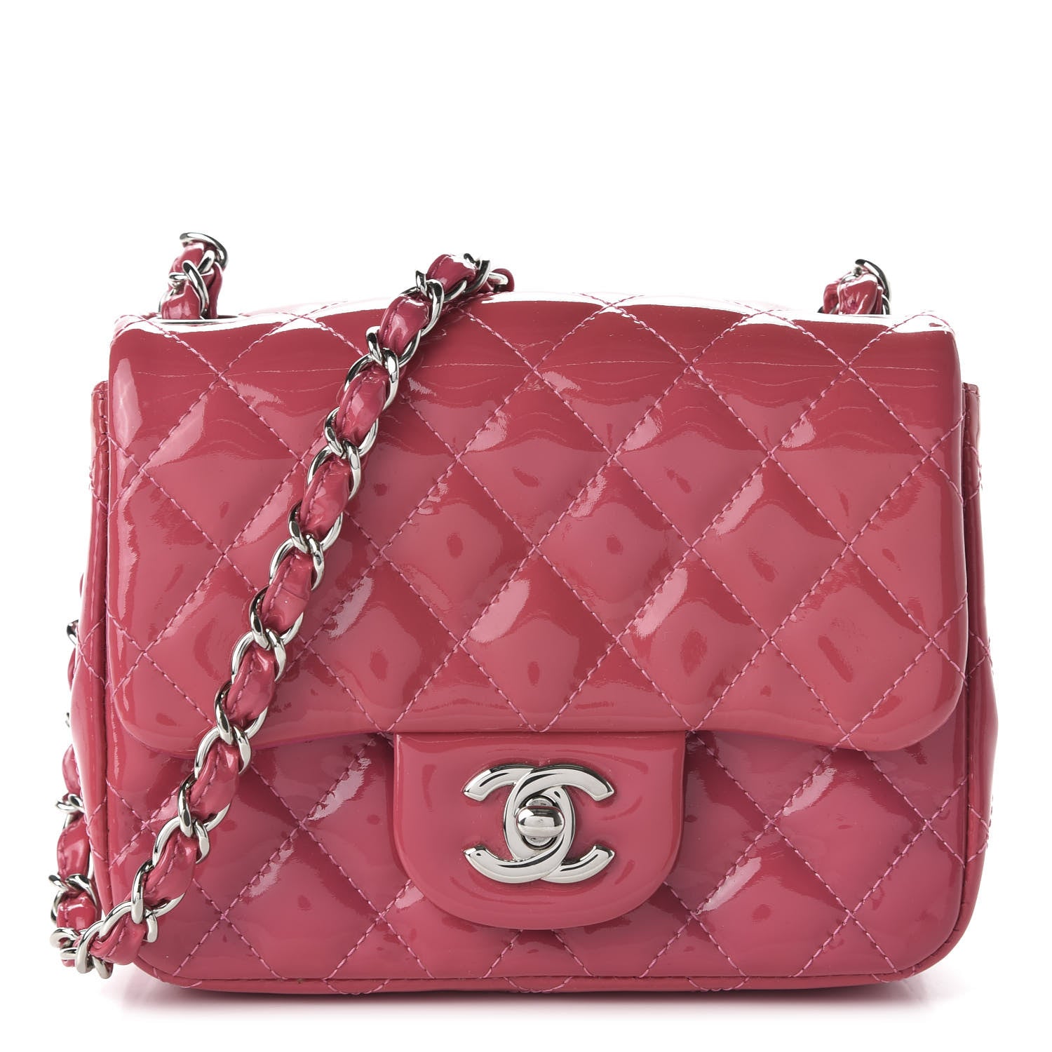 Chanel Patent Quilted Mini Square Flap Pink 1 of 19