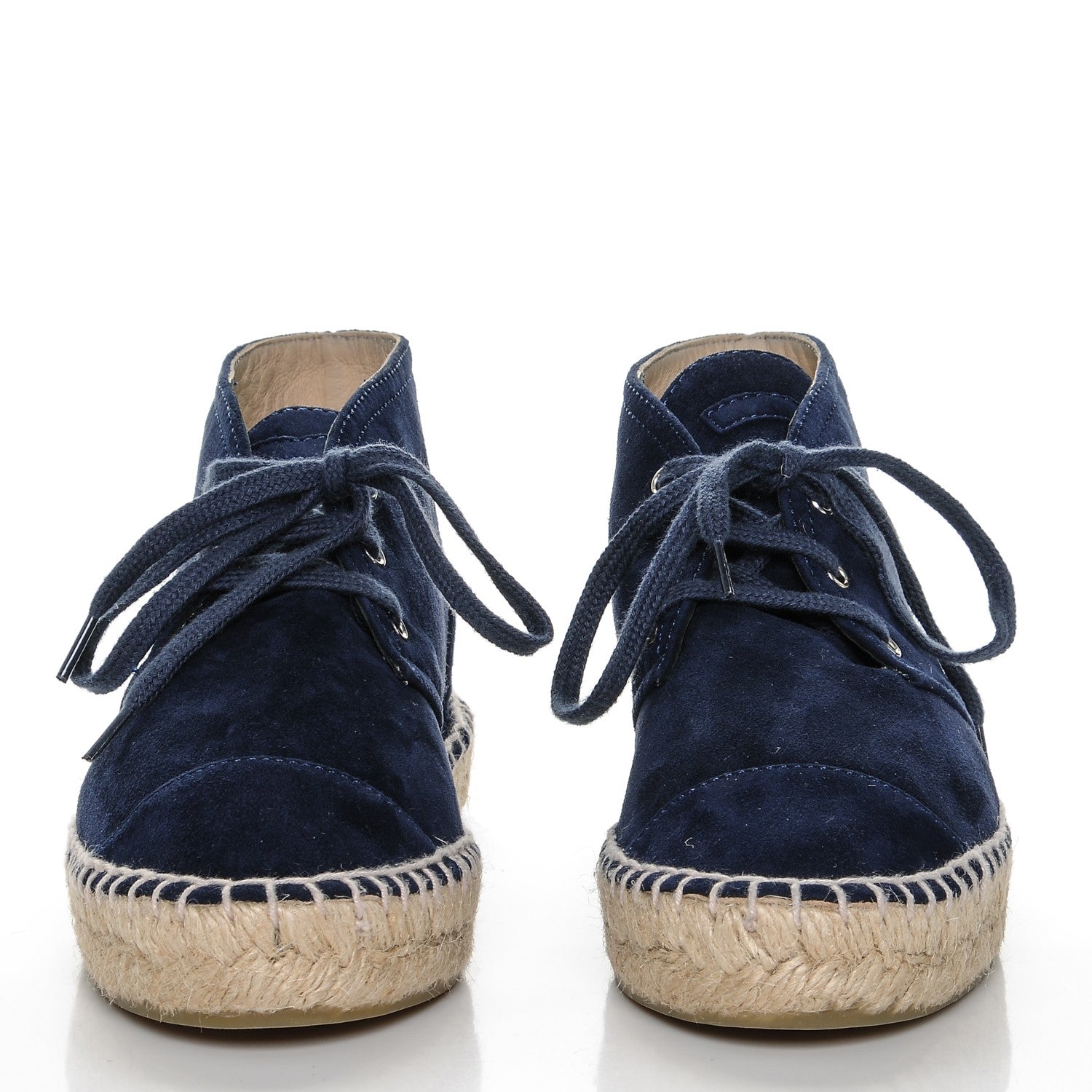 Chanel Suede Lace Up Espadrilles 35 Dark Navy Blue 4 of 11