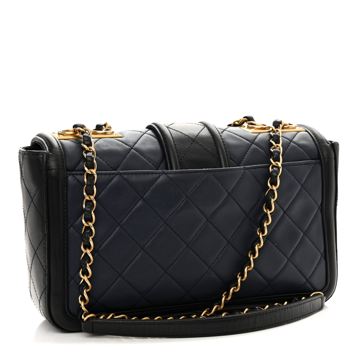 Lambskin Quilted Medium Elegant CC Flap Navy Black