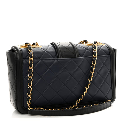 Chanel Lambskin Quilted Medium Elegant CC Flap Navy Black 3 of 13