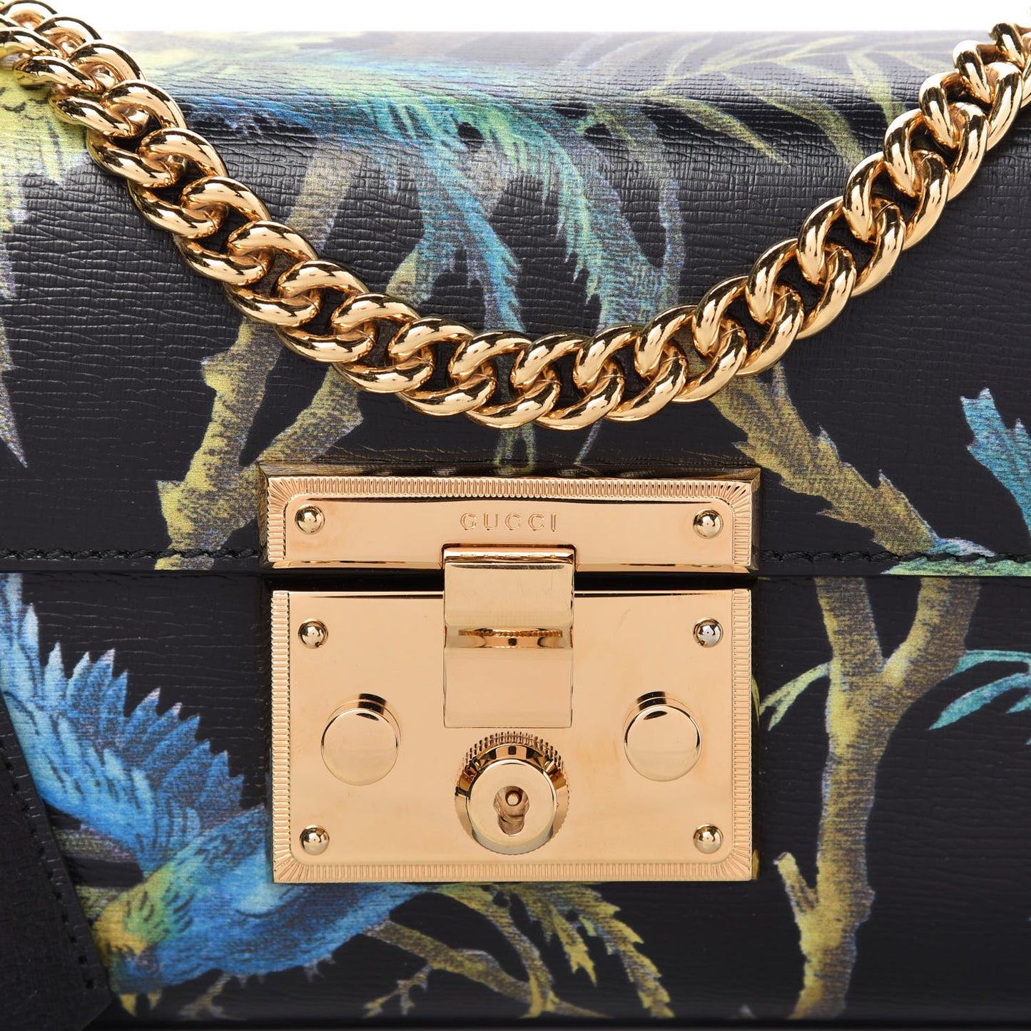 Calfskin Tropical Print Small Padlock Shoulder Bag Black Multi