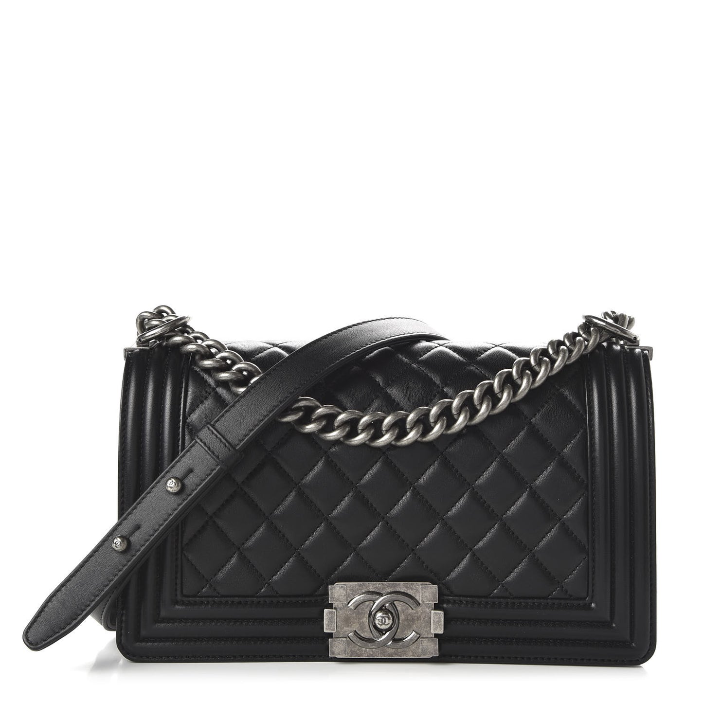 Lambskin Quilted Medium Boy Flap Black