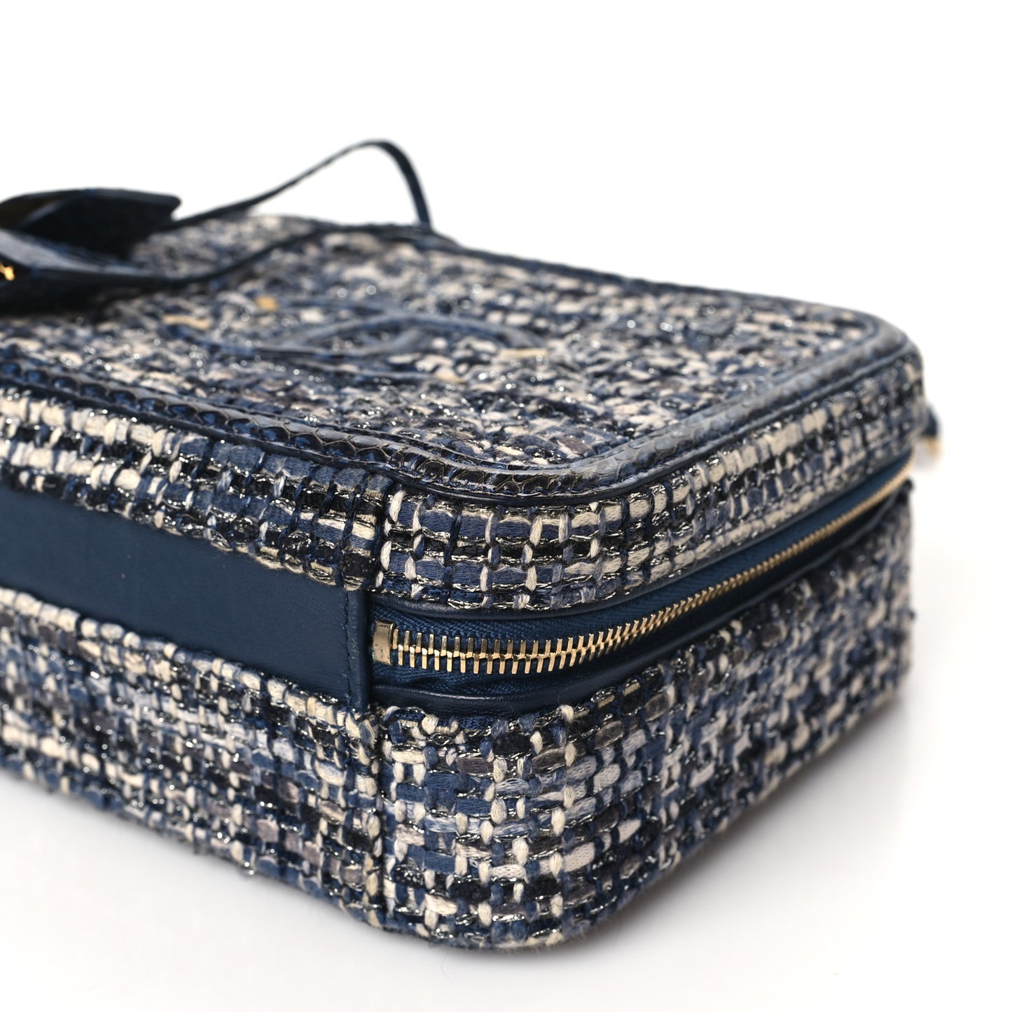 Tweed Snakeskin Quilted Medium CC Filigree Vanity Case Dark Navy