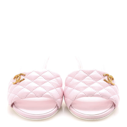 Chanel Lambskin Quilted Textured CC Mules 39.5 Light Pink 3 of 10