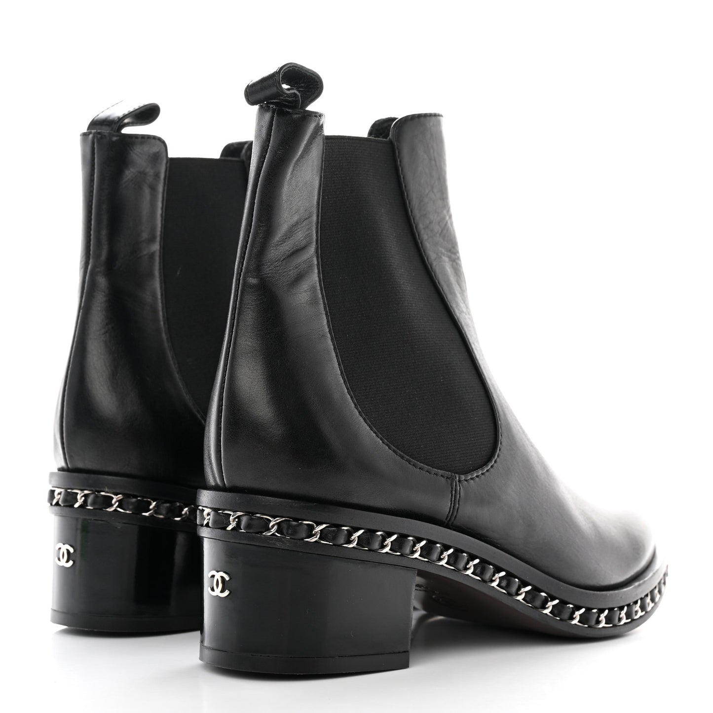 Calfskin Chain Around Chelsea Boots 38.5 Black