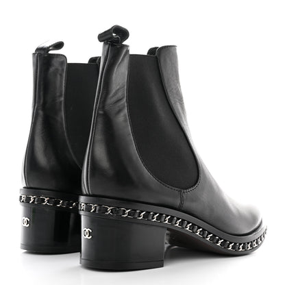 Chanel Calfskin Chain Around Chelsea Boots 38.5 Black 4 of 13