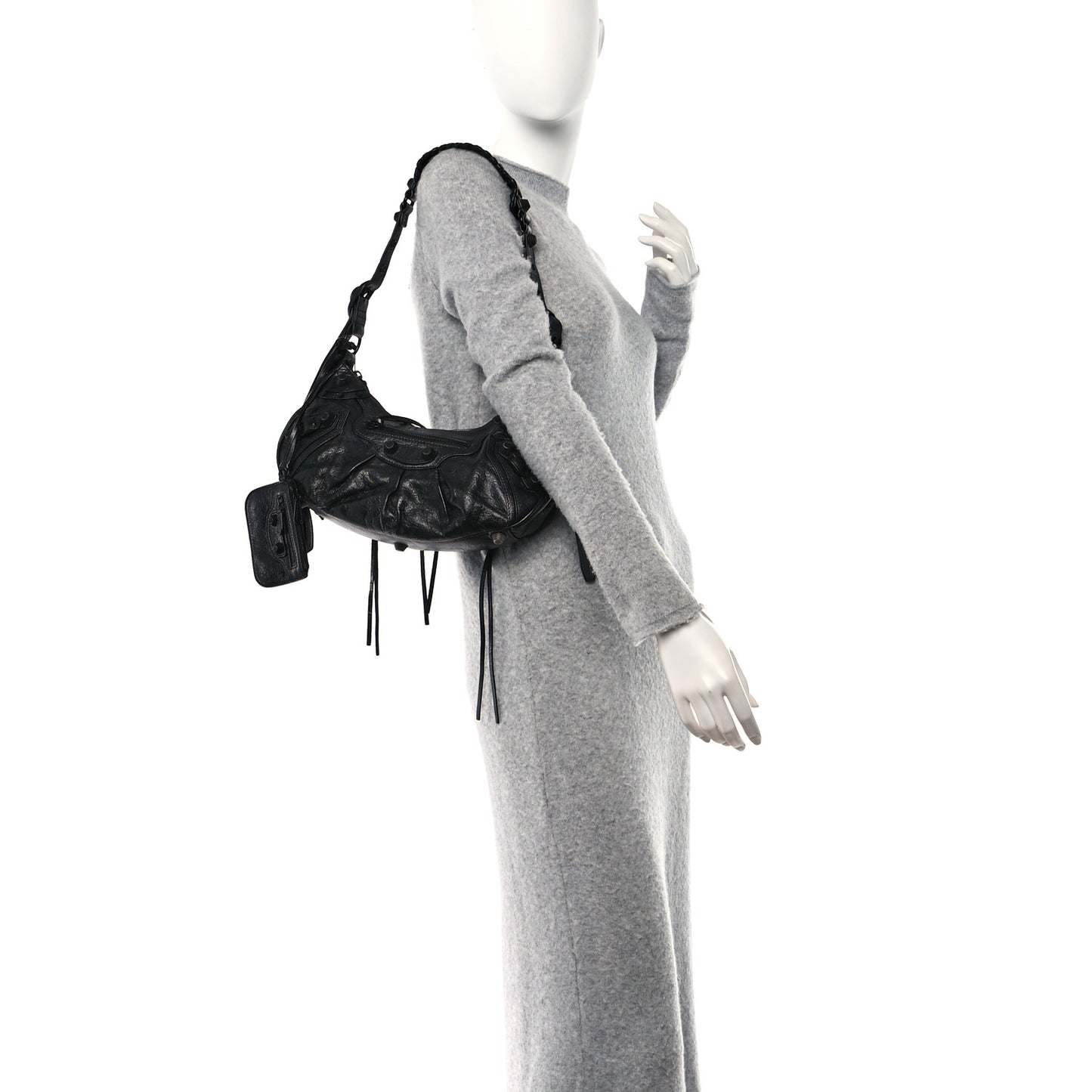 Agneau Arena Monochrome Small Le Cagole Shoulder Bag Black
