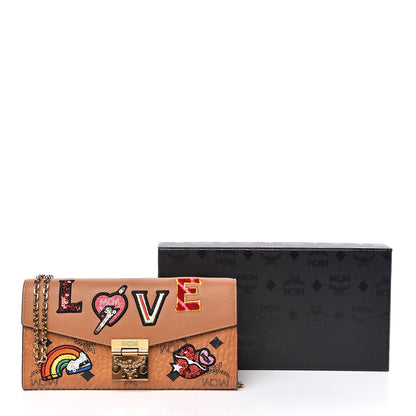 MCM Visetos Large Patricia Love Patch Wallet On Chain Cognac 10 of 10