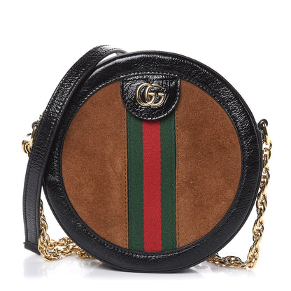 Gucci Suede Patent Web Mini Ophidia Round Shoulder Bag Nocciola Black 1 of 10