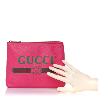 Gucci Pebbled Calfskin Medium Logo Portfolio Clutch Box Pink Green 2 of 11