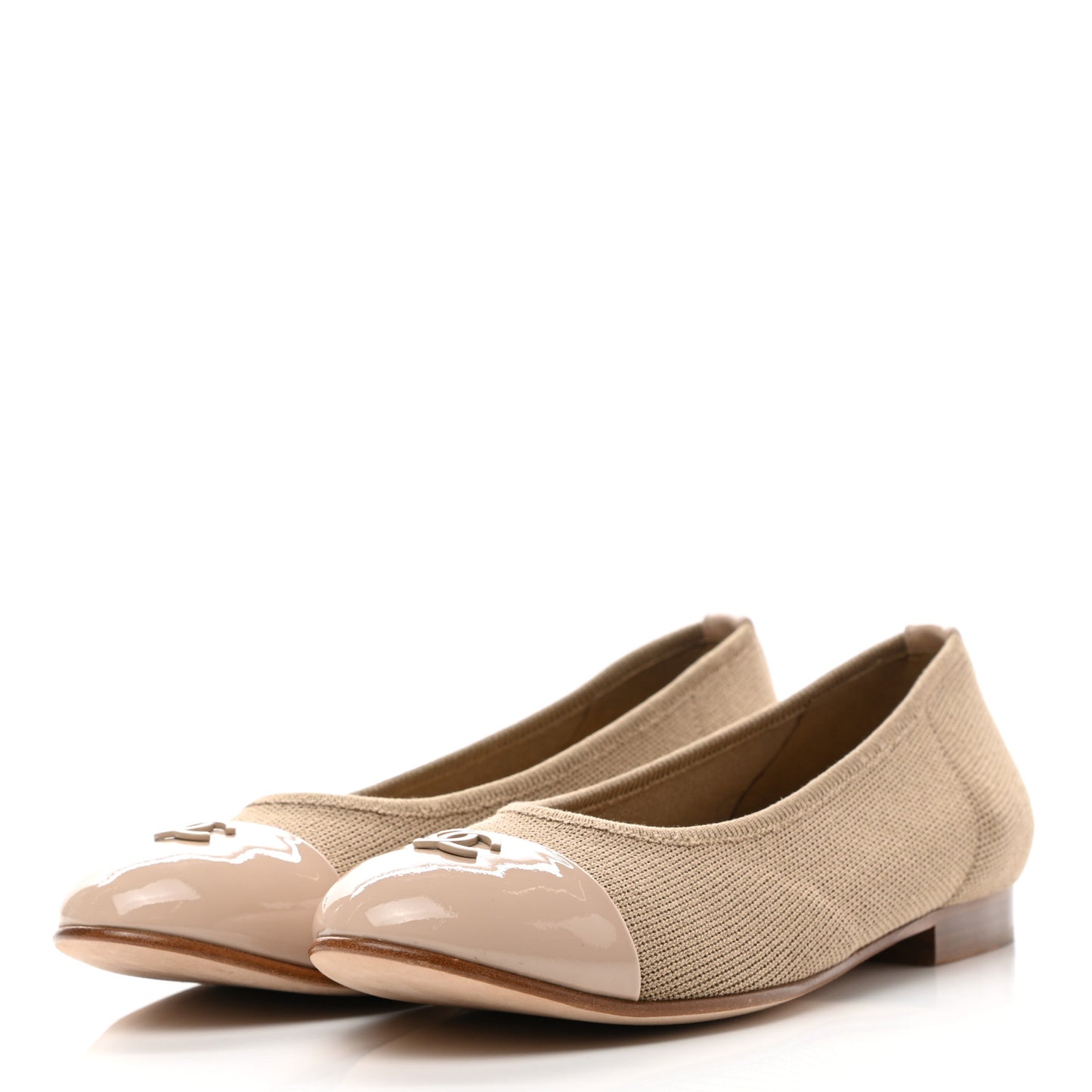 Fabric Patent CC Cap Toe Ballerina Flats 36.5 Beige