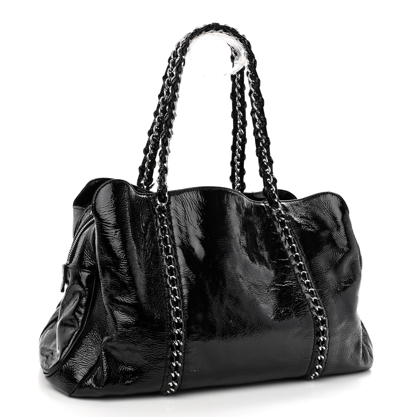 Patent Calfskin Large Luxe Ligne Tote Black