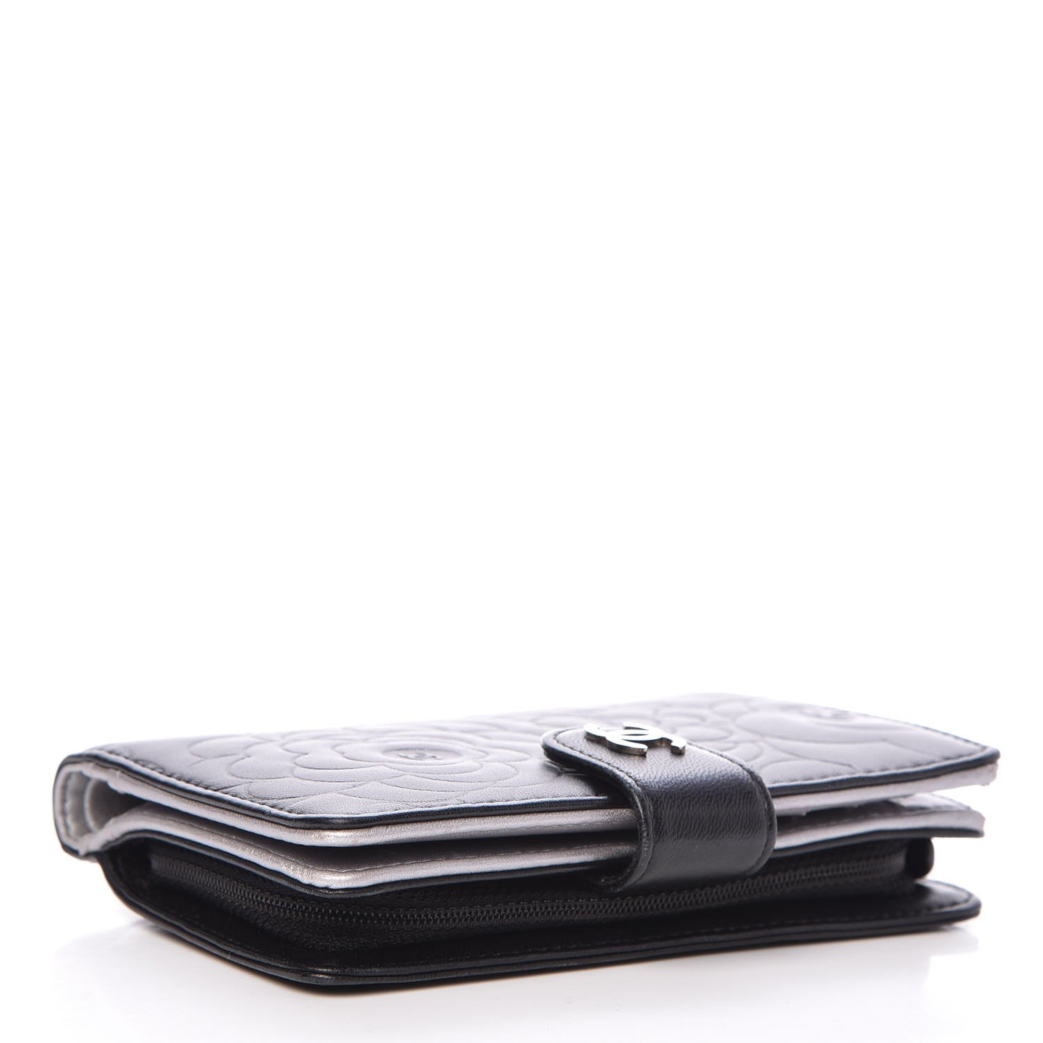 Chanel Lambskin Camellia Embossed Zipped Pocket Wallet Black 4 of 9