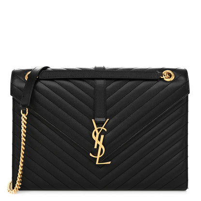 Saint Laurent Grain De Poudre Matelasse Chevron Large Monogram Satchel Black 1 of 10