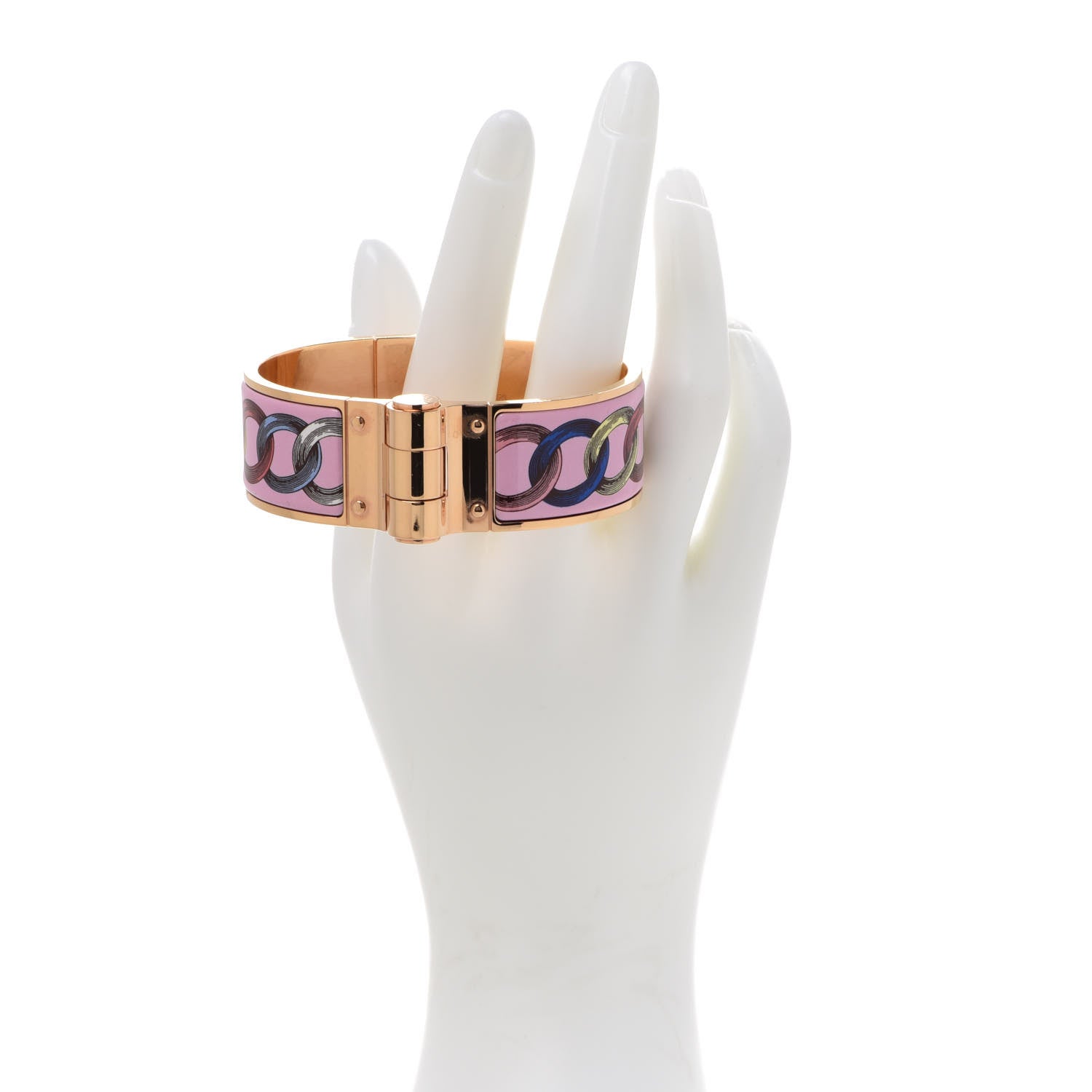 Hermes Enamel Printed Wide Les Chaines Hinged Bracelet L 2 of 6