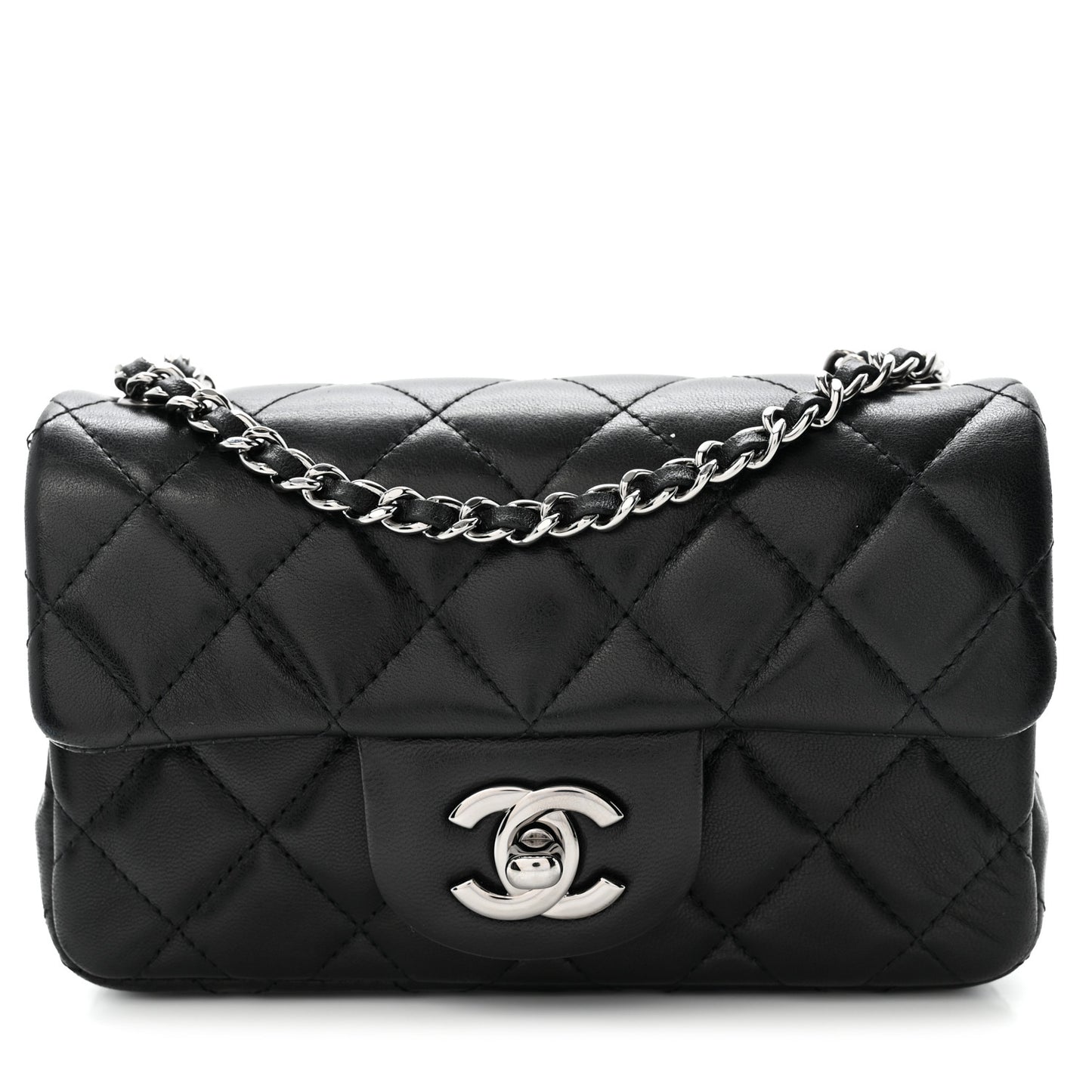 Lambskin Quilted Extra Mini Rectangular Flap Black