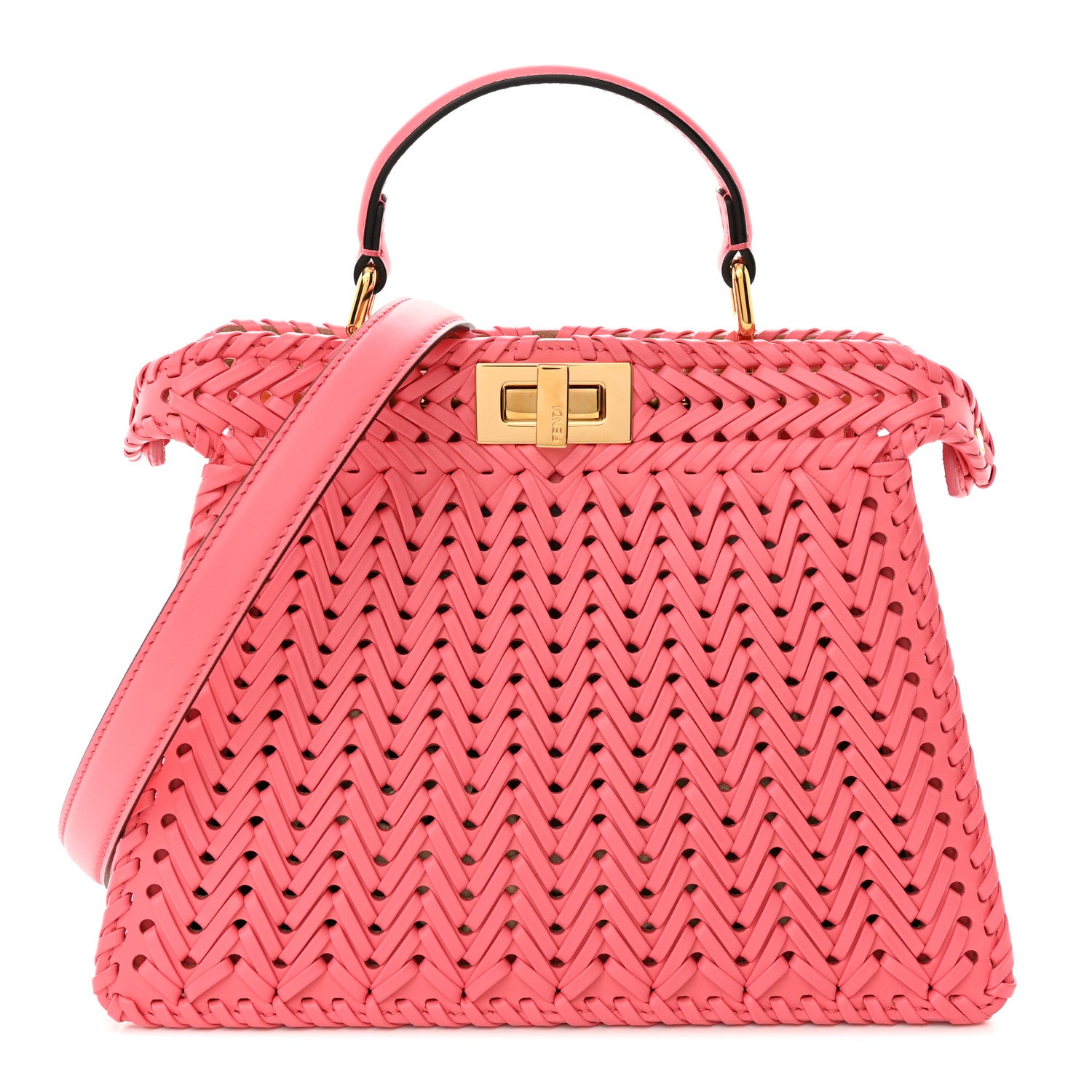 Fendi Vitello King Shiny Nappa Intreccio Small Peekaboo I SEE U Satchel Pink Dalia 1 of 12