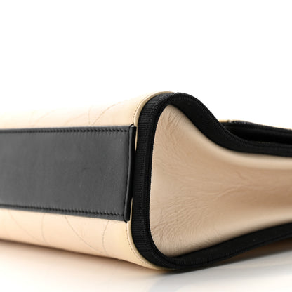 Chanel Aged Calfskin Grosgrain Quilted Chain CC Flap Ivory Black 10 of 13