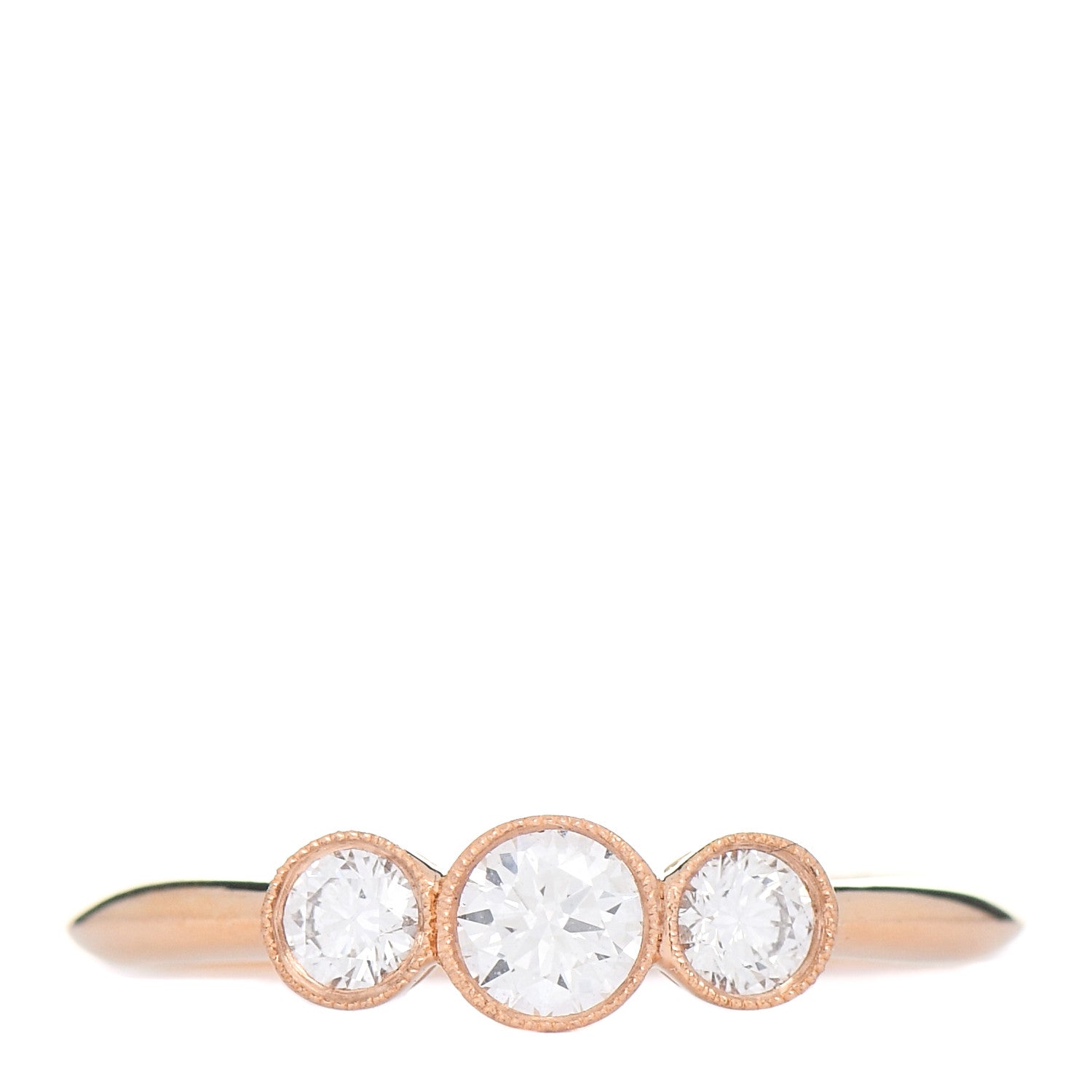 Tiffany 18K Rose Gold Diamond Three Stone Milgrain Ring 49 5 1 of 5