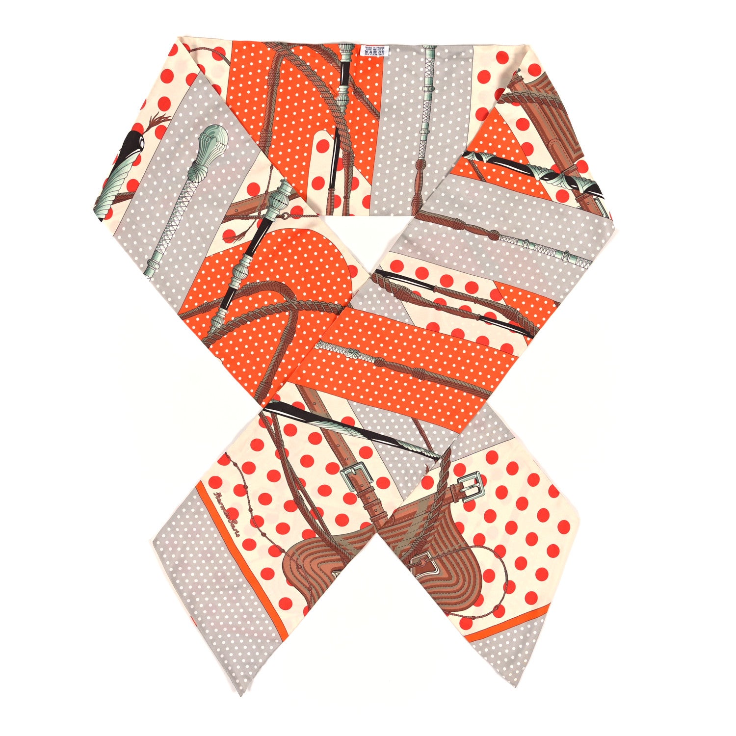Hermes Silk Clic Clac à Pois Maxi Twilly Orange Gris Perle Blanc 1 of 3
