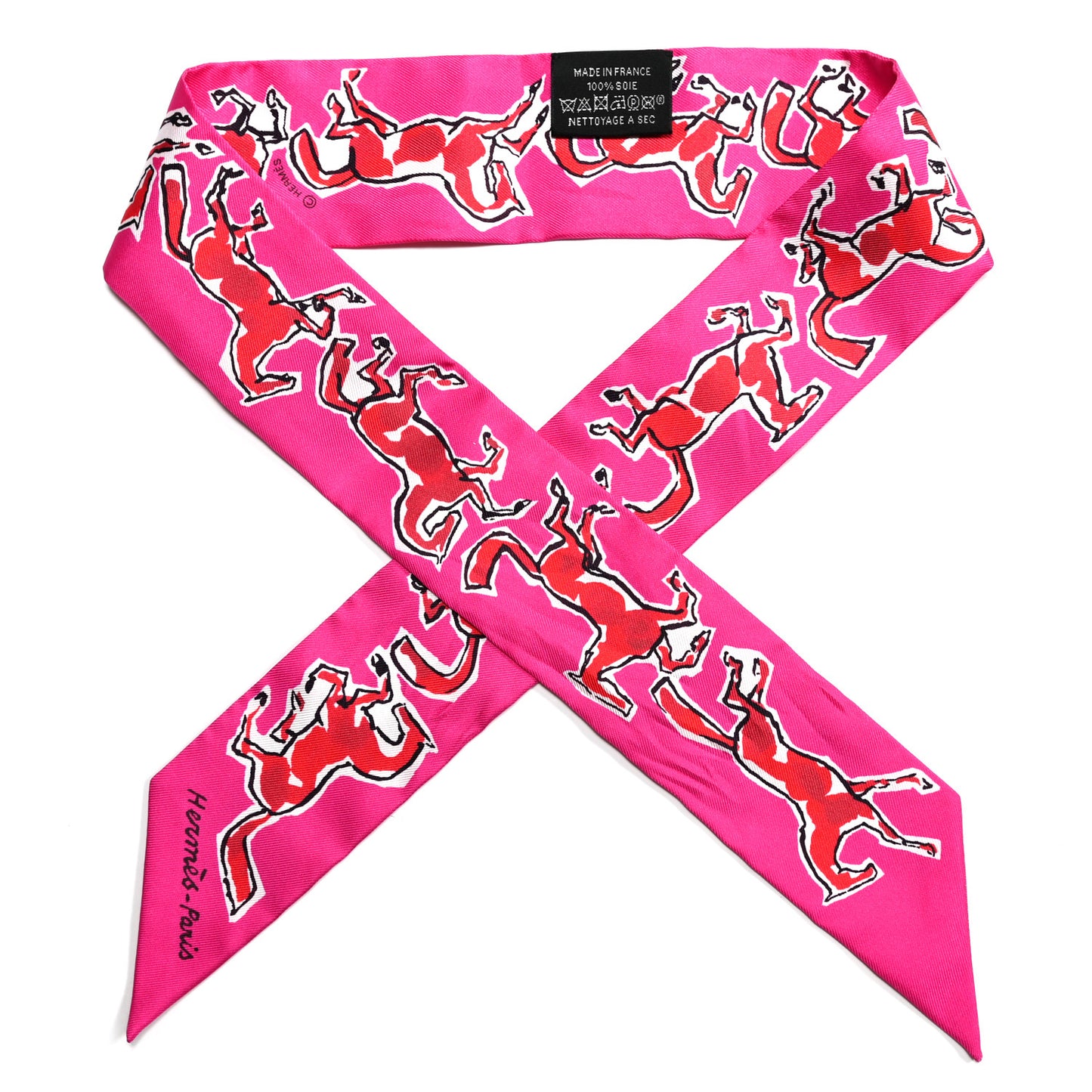 Silk Chevaux En Liberte Twilly Rose Indien Rouge White