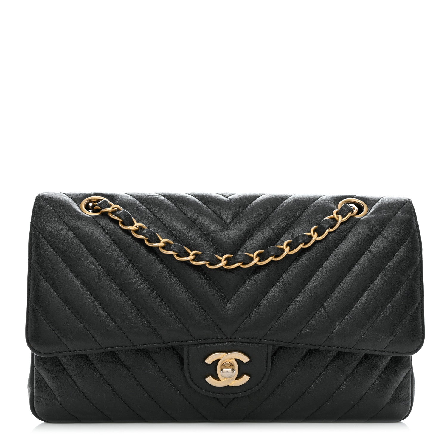 Chanel Iridescent Calfskin Chevron Quilted Medium Double Flap Black 1 of 11