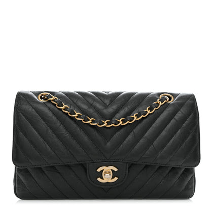 Chanel Iridescent Calfskin Chevron Quilted Medium Double Flap Black 1 of 11