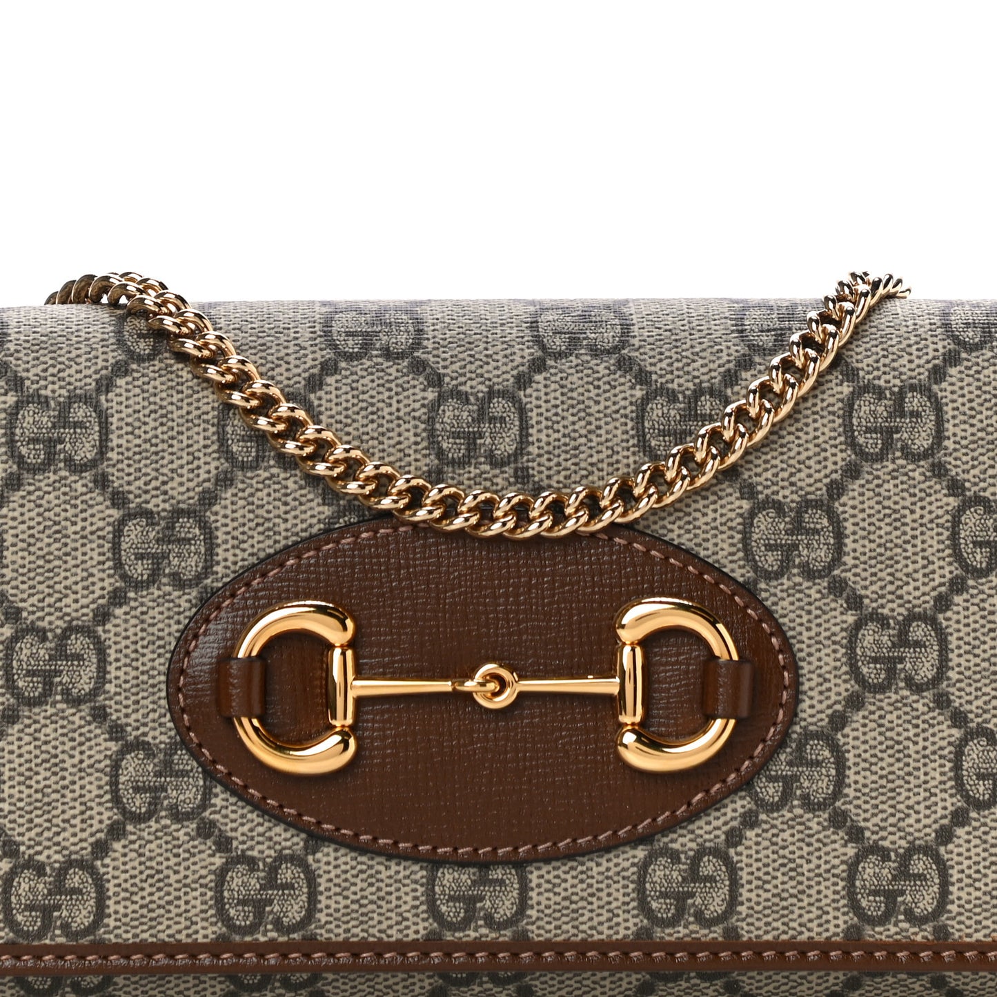 GG Supreme Monogram Azalea Calfskin Horsebit 1955 Wallet On Chain Beige Ebony Brown Sugar