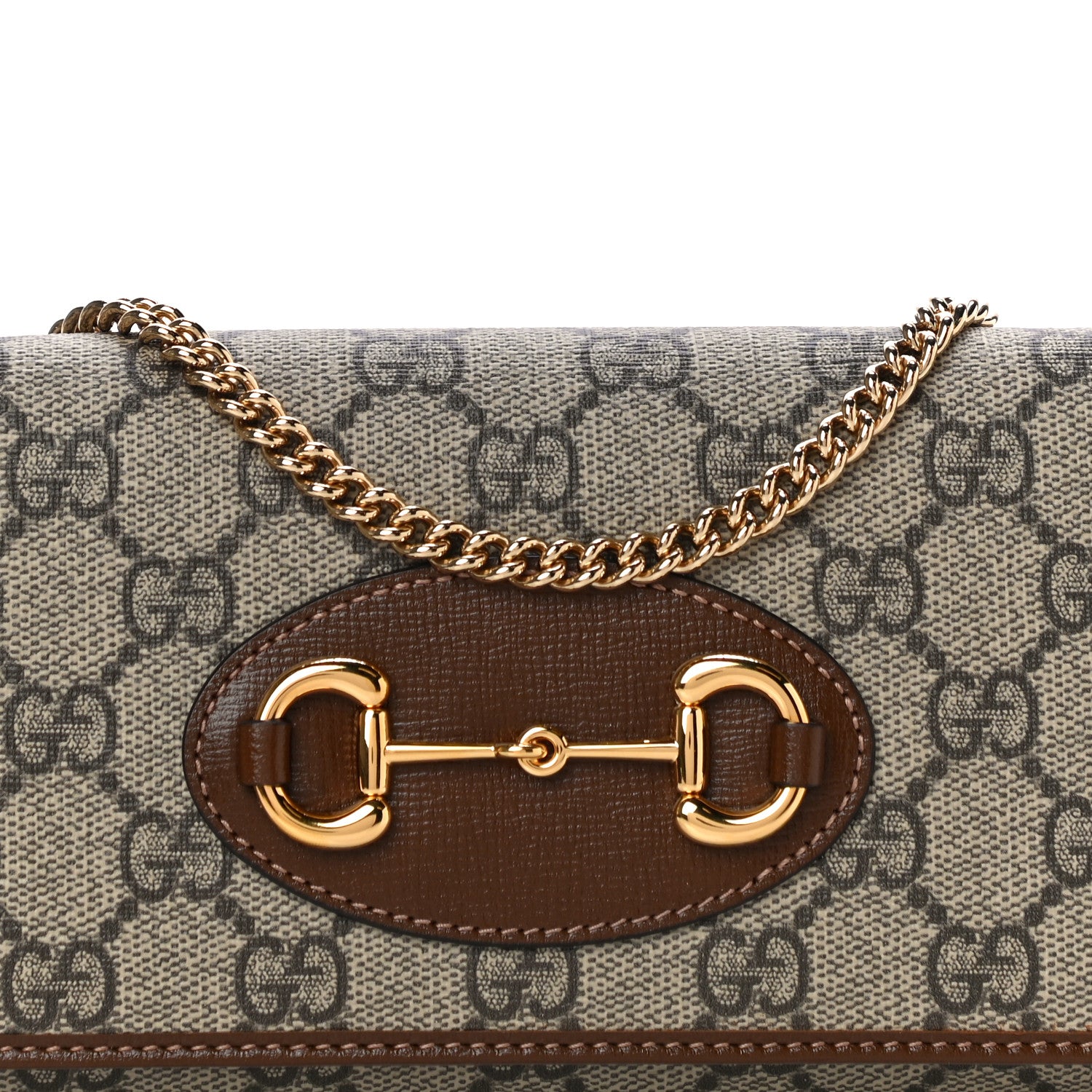 Gucci GG Supreme Monogram Azalea Calfskin Horsebit 1955 Wallet On Chain Beige Ebony Brown Sugar 8 of 11