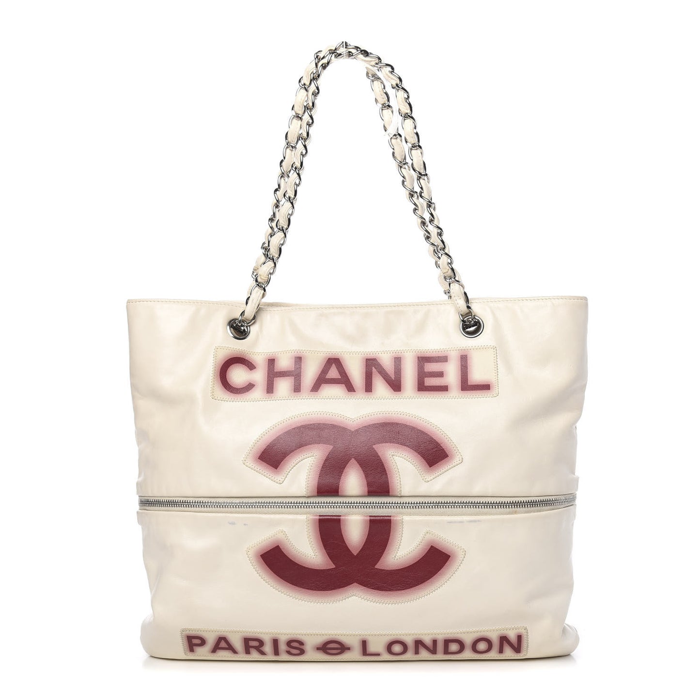 Calfskin Large Expandable Paris London Tote Bag White