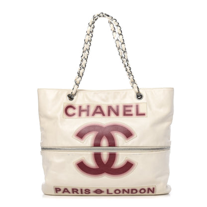 Chanel Calfskin Large Expandable Paris London Tote Bag White 1 of 17