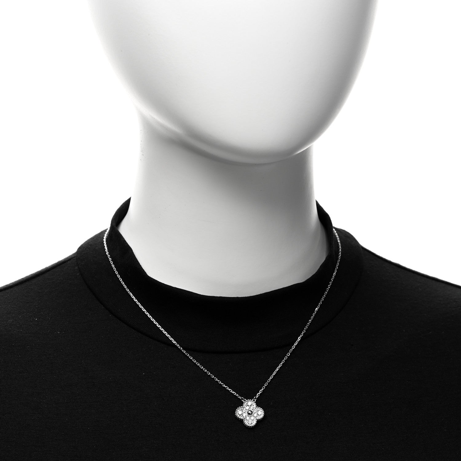 Van Cleef & Arpels 18K White Gold Diamond Vintage Alhambra Pendant Necklace 2 of 6
