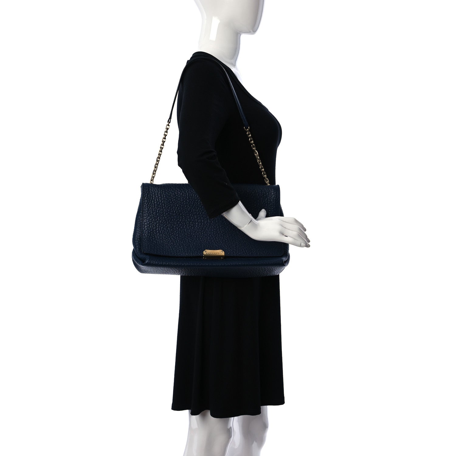 Burberry Signature Grain Large Mildenhall Shoulder Bag Blue Carbon 2 of 11