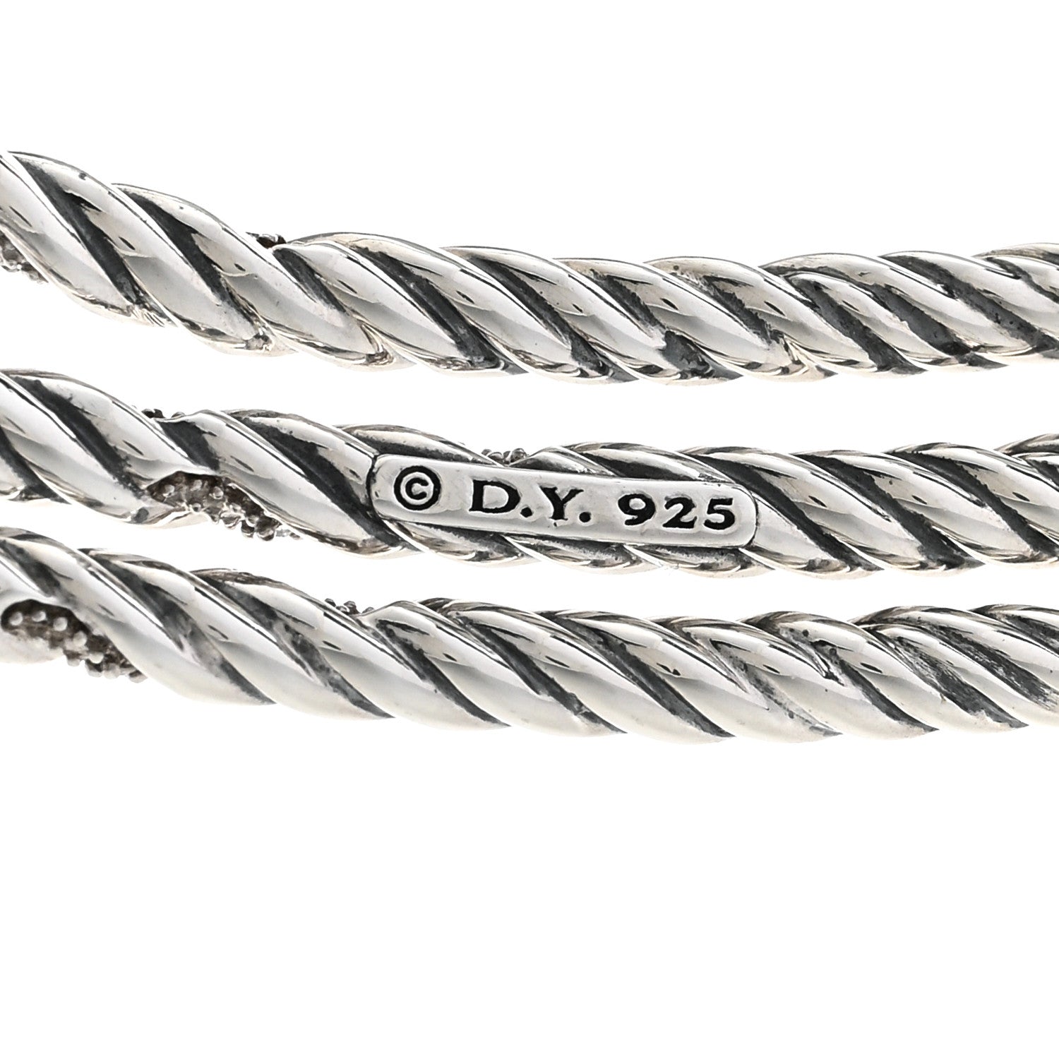 David Yurman Sterling Silver Diamond 3-Row Open Willow Collar Necklace 3 of 4