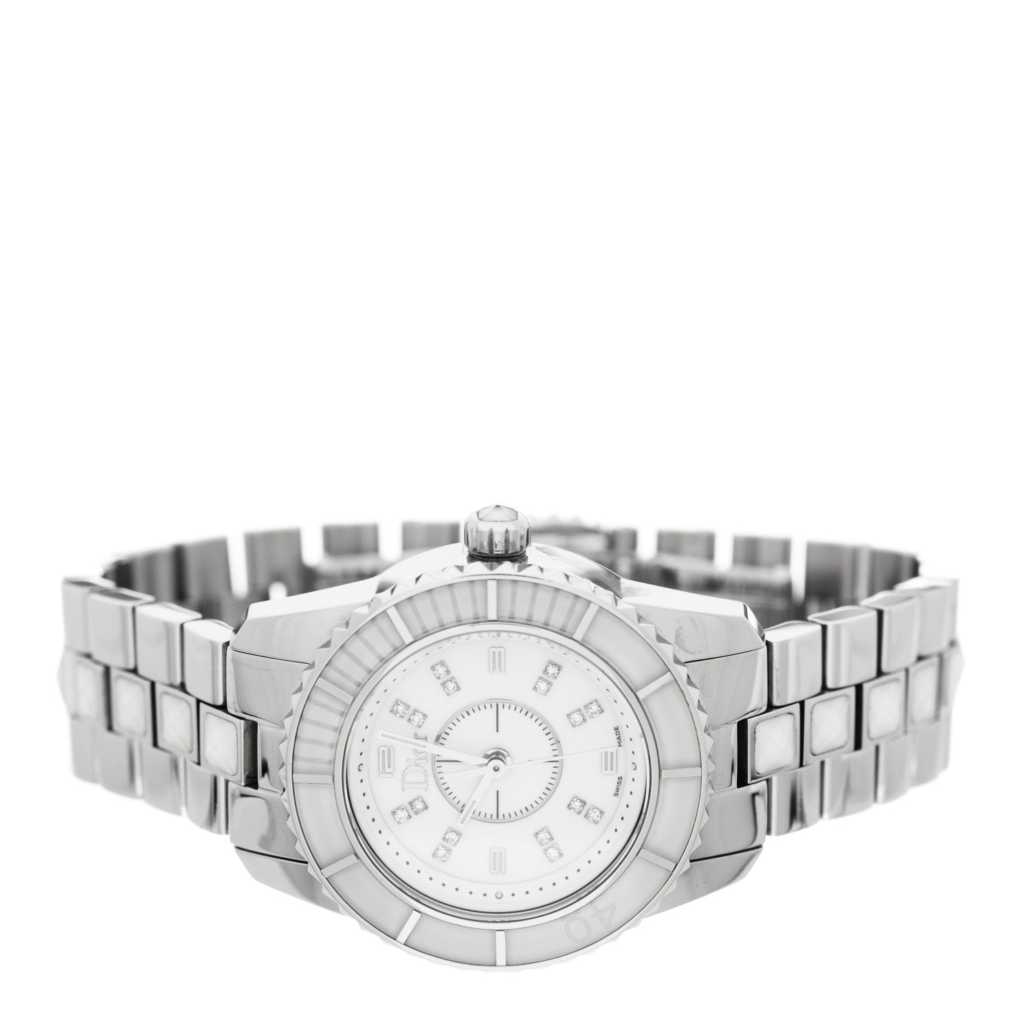Christian Dior Stainless Steel Diamond Sapphire 29mm Christal Quartz Watch White 2 of 5