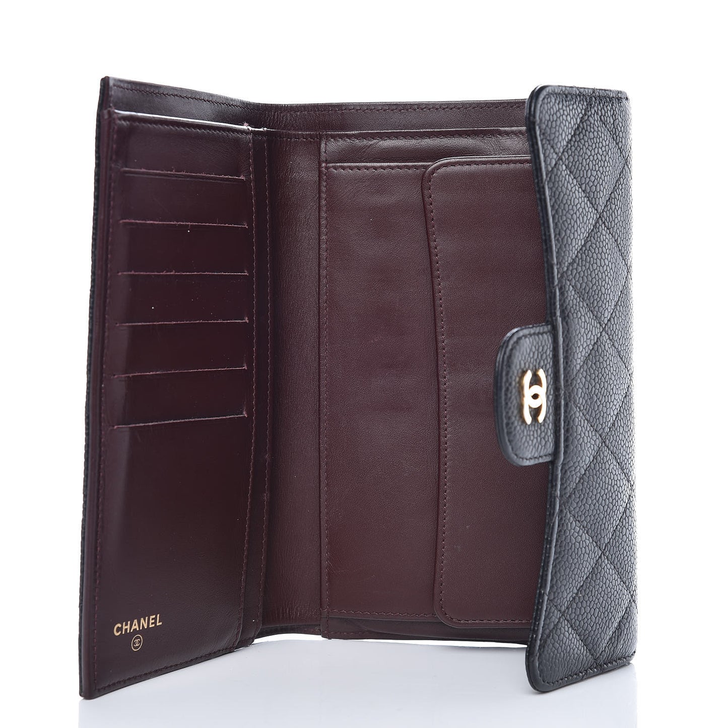 Caviar Quilted Long Flap Wallet Black