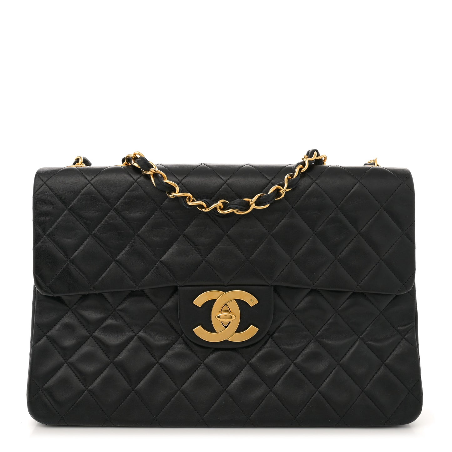 Lambskin Quilted XL Jumbo Single Flap Black