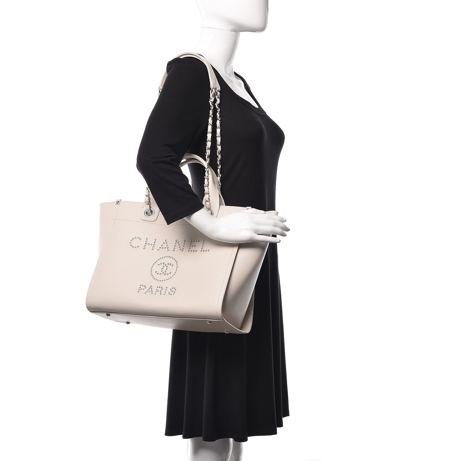 Chanel Caviar Small Studded Deauville Tote Ivory 2 of 10