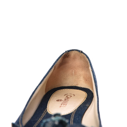 Chanel Denim Camellia Ballerina Flats 37 Navy Blue 9 of 13