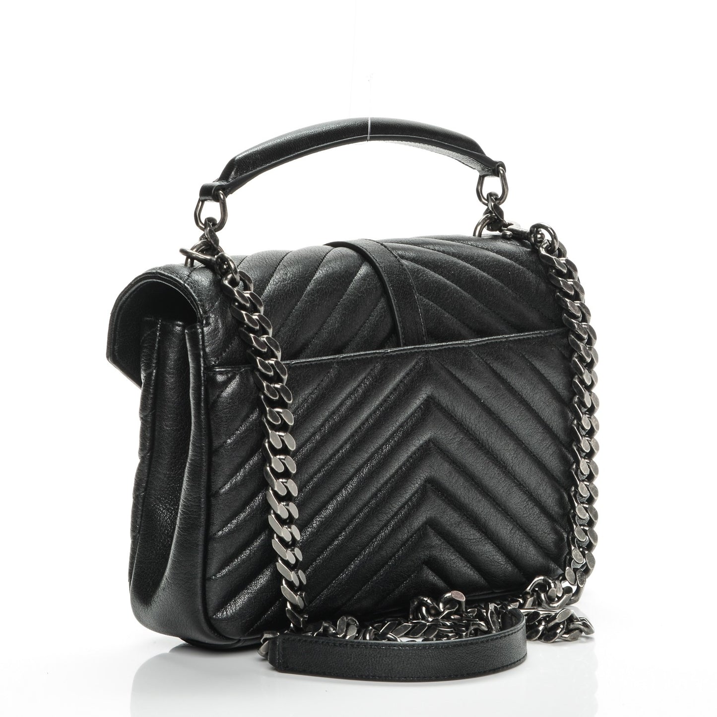 Sheepskin Matelasse Chevron Monogram Medium College Bag Black