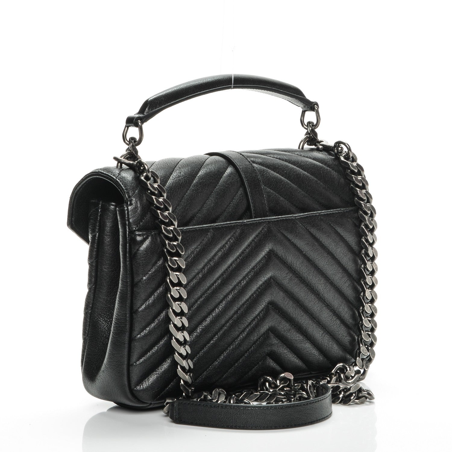 Saint Laurent Sheepskin Matelasse Chevron Monogram Medium College Bag Black 3 of 7