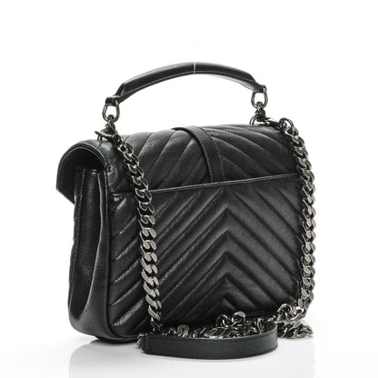 Saint Laurent Sheepskin Matelasse Chevron Monogram Medium College Bag Black 3 of 7