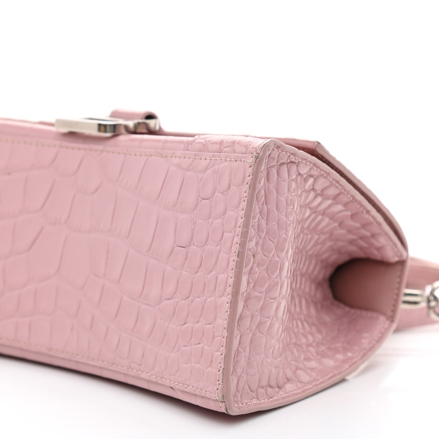 Balenciaga Shiny Calfskin Crocodile Embossed Small Hourglass Top Handle Bag Powder Pink 7 of 13