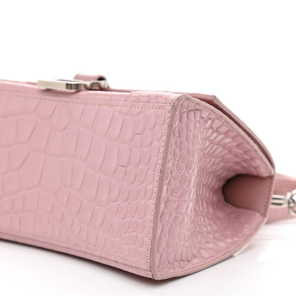 Balenciaga Shiny Calfskin Crocodile Embossed Small Hourglass Top Handle Bag Powder Pink 7 of 13