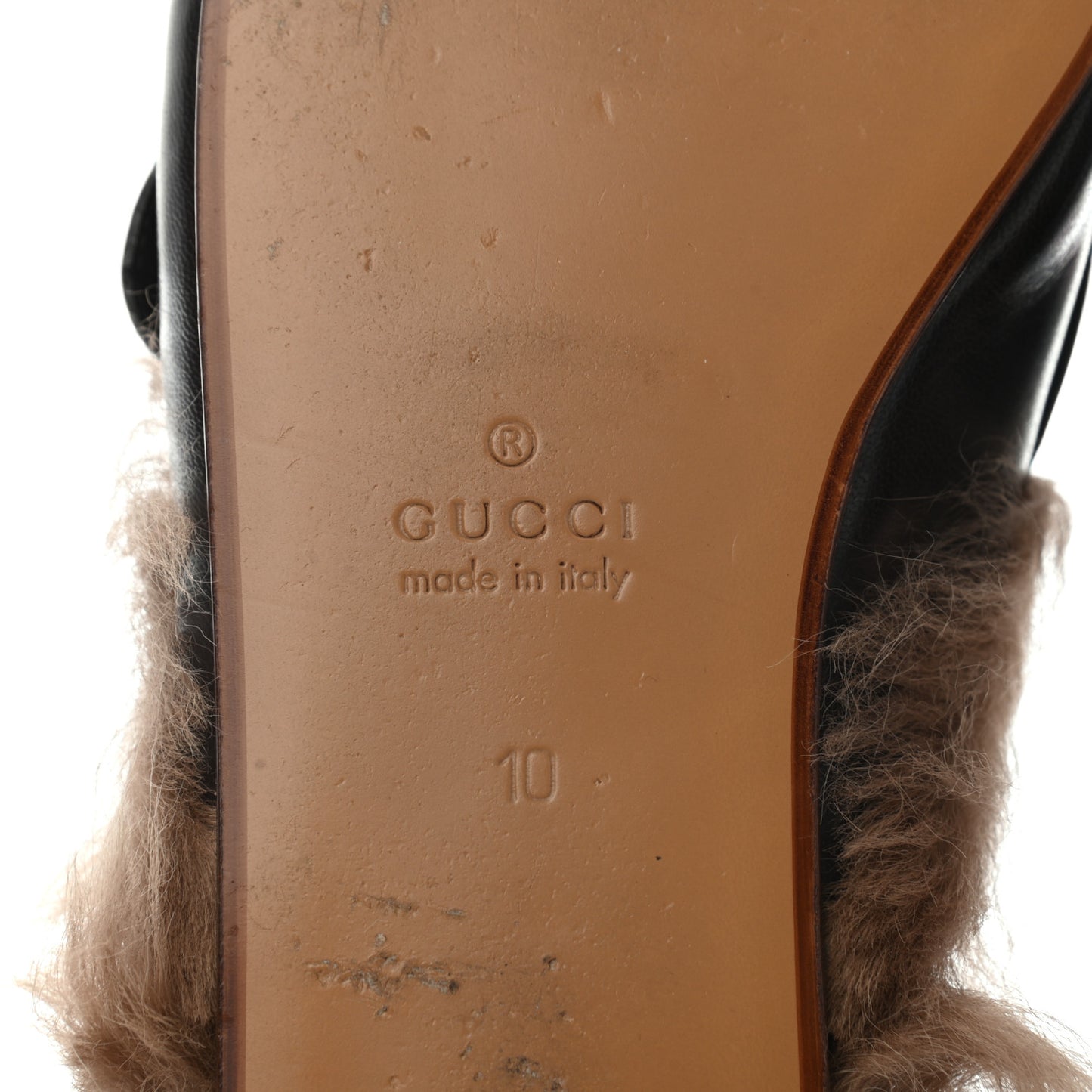 Goatskin Fur Web GG Mens Princetown Slippers 10 Cocoa