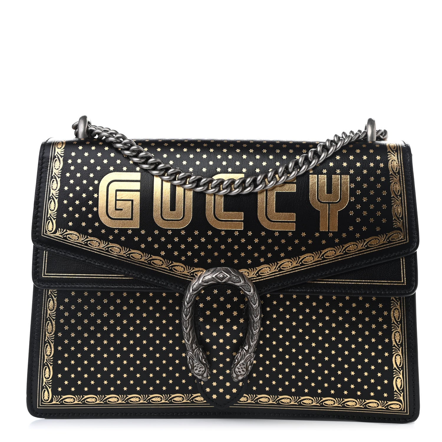 Gucci X SEGA Calfskin GUCCY Stars Medium Dionysus Shoulder Bag Black Gold 1 of 10