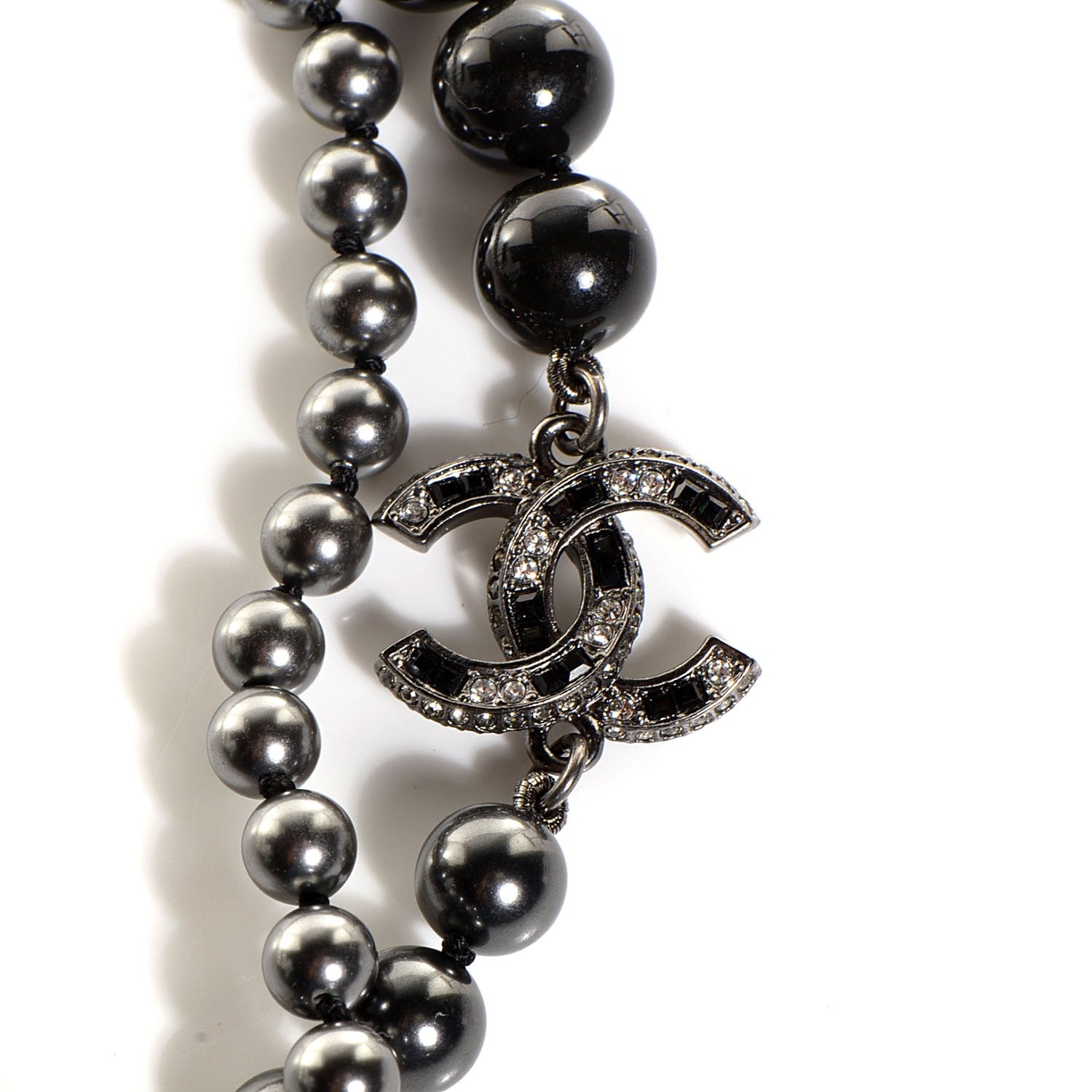 Chanel Crystal Pearl CC Long Necklace Black 3 of 5