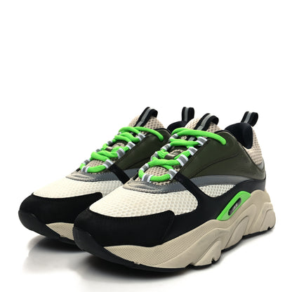 Christian Dior Technical Mesh Calfskin Mens B22 Sneakers 42 Olive Green Black Grey White 3 of 9